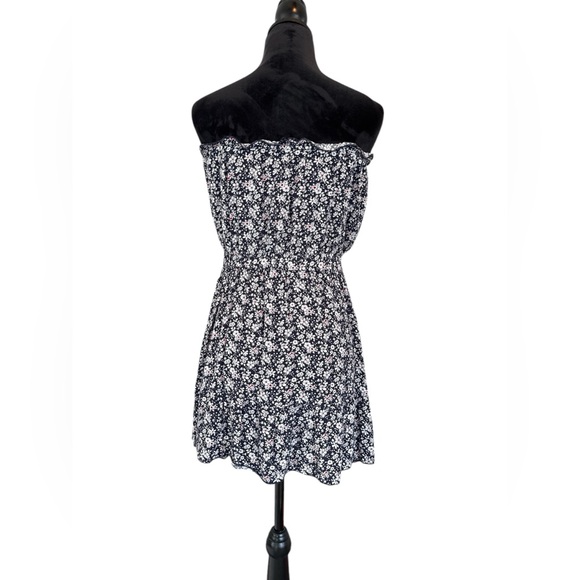 Navy & White Floral Strapless Mini Dress Size M Summer Cottagecore Boho Chic - Picture 5 of 11